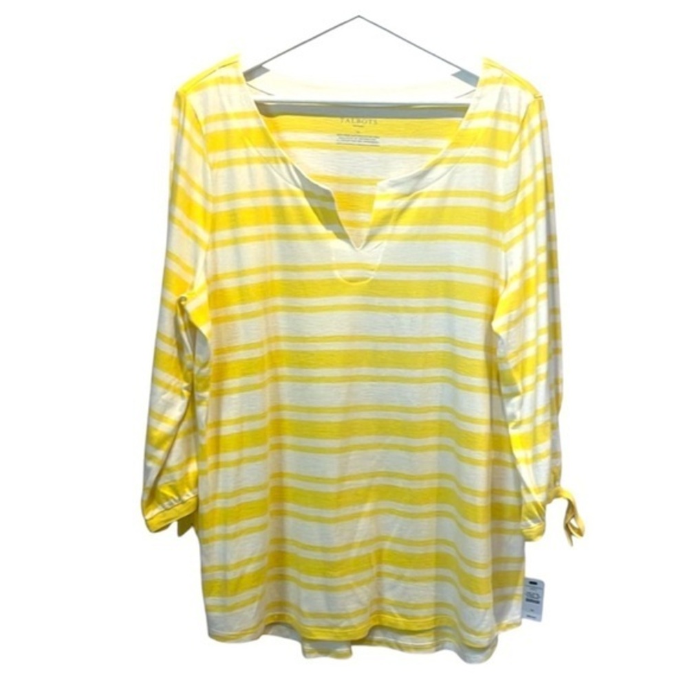 New Talbots Woman Yellow Striped 3/4 Sleeve Shirt Size 1X NWT